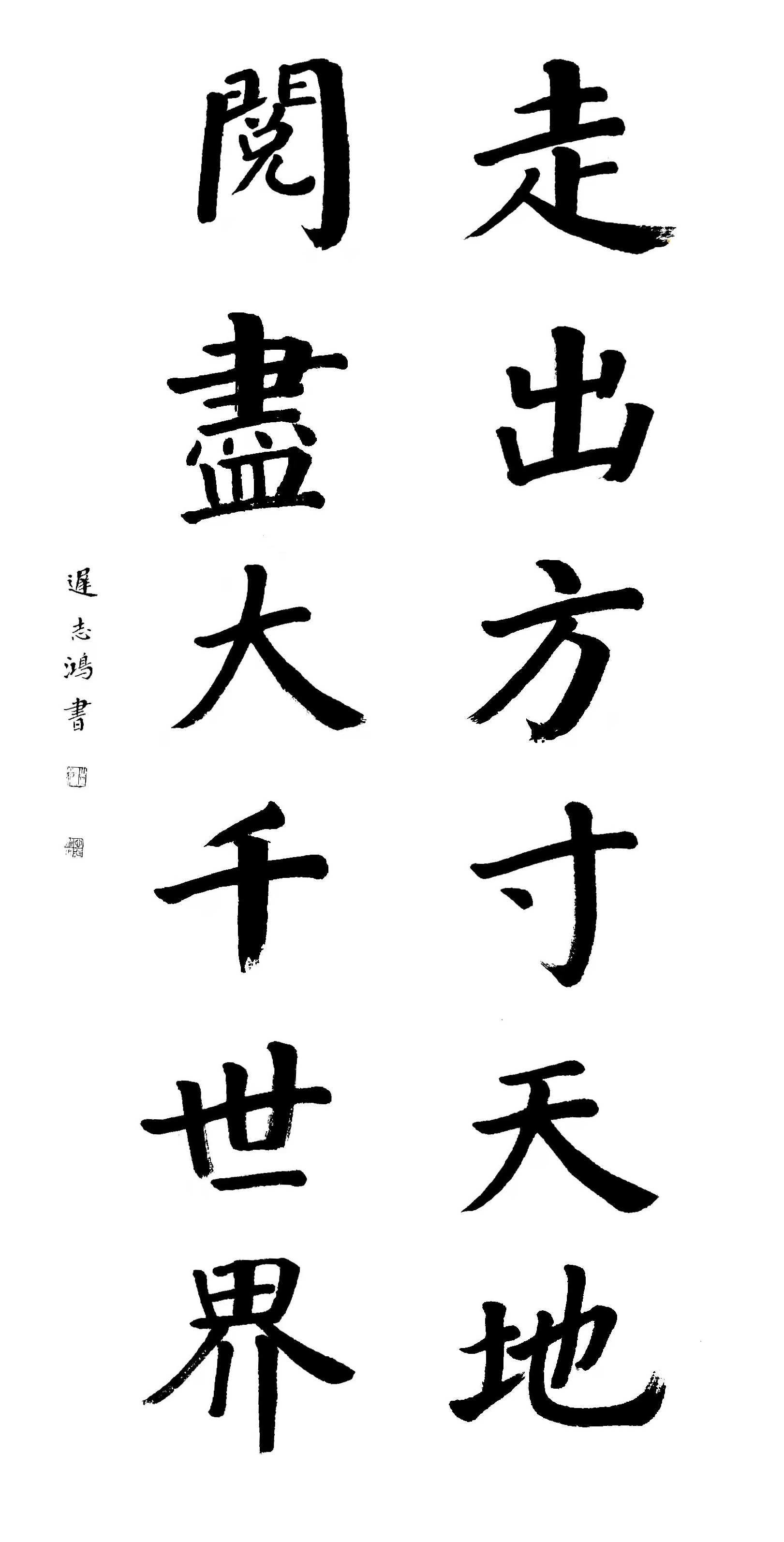 走出方寸天地 阅尽大千世界 迟志鸿书 138cmx69cm